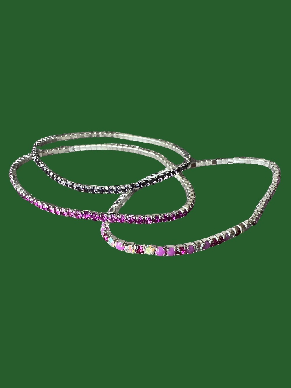 Sparkling Multi-Color Tennis Bracelet Set - Pink, Purple, Black - Picture 2 of 6